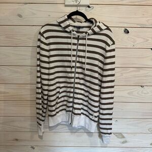 Michael Kors Brown and White Striped Zip-Up Sweater